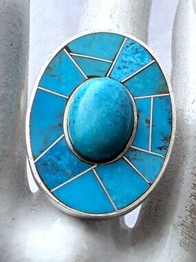 HUGE Jay King DTR Sterling Silver 925 Genuine Turquoise Inlay Cocktail Ring